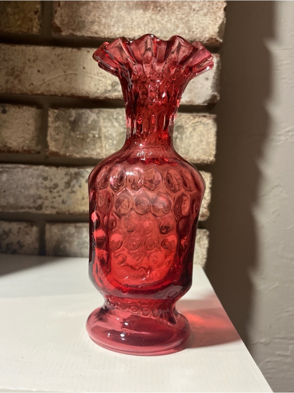 Fenton Red Hobnail Glass Vase